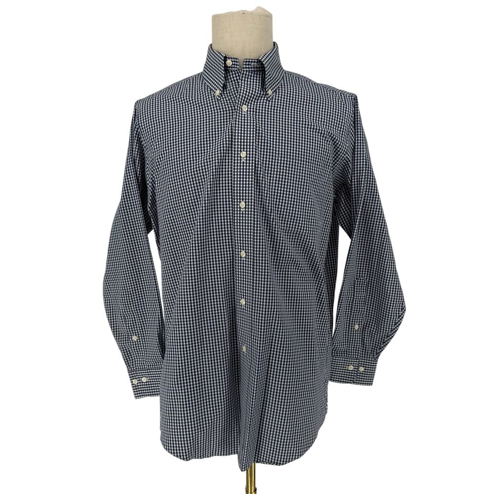 Brooks Brothers Blue White Gingham Check Button Down Dress Shirt Men’s 15.5